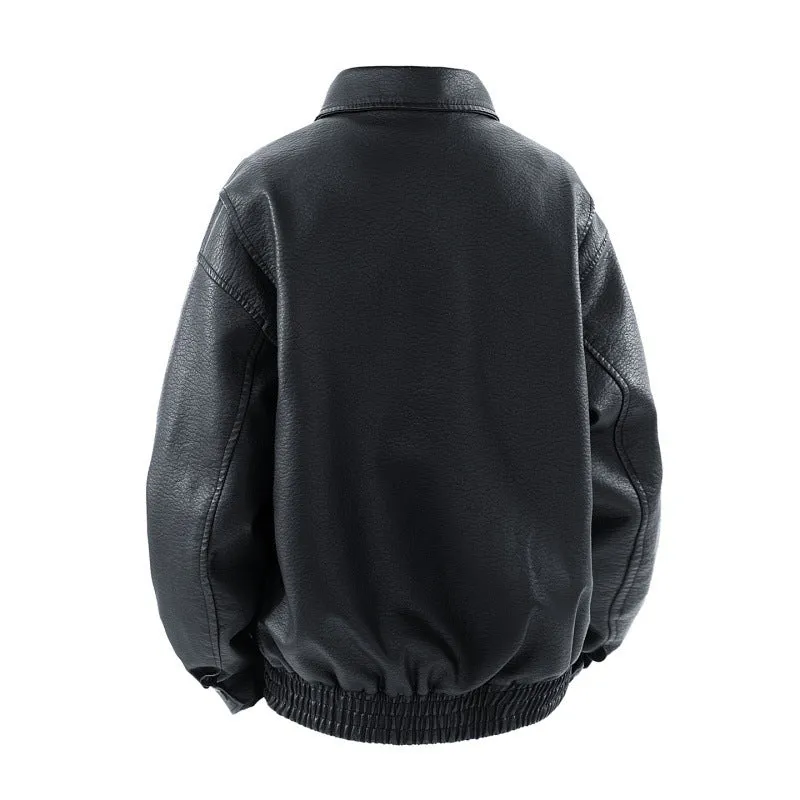Herren Boxy Kunstleder-Flight-Jacke mit großen Pattenfronttaschen und elastischem Hüftbund Drune