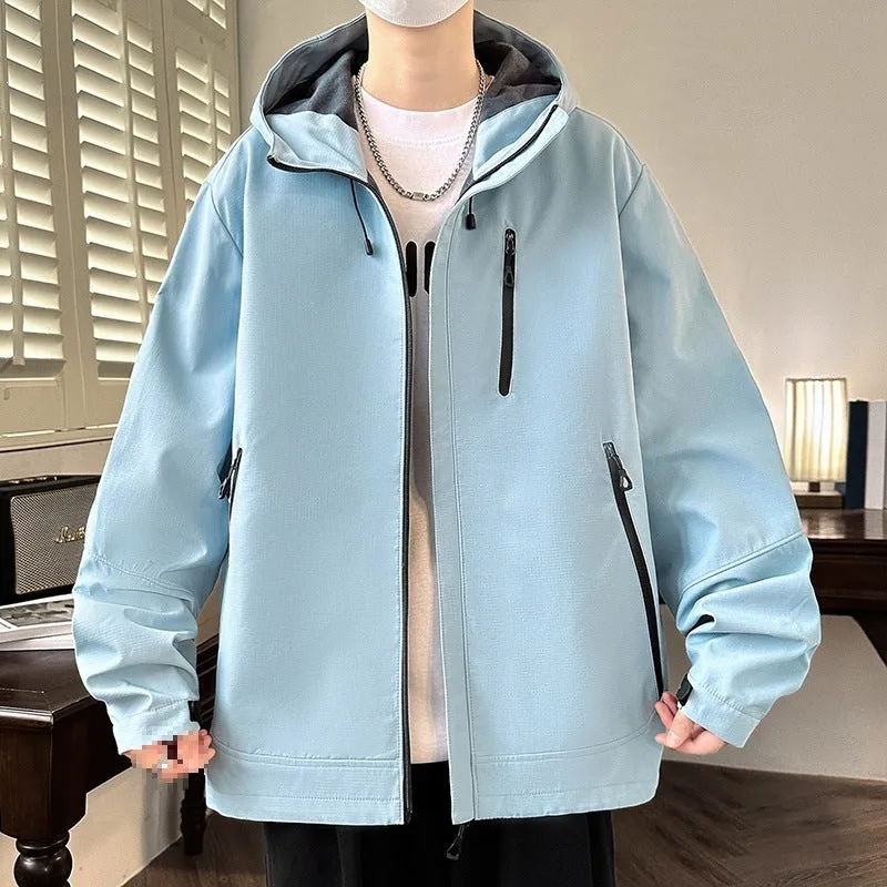 Herren Boxy-Kapuzen-Softshelljacke mit verdecktem Reißverschluss, Multifunktionalen Zipper-Taschen & Oversize-Schnitt Drune
