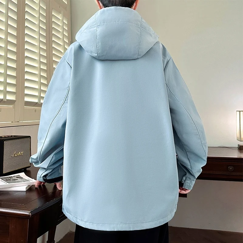 Herren Boxy-Kapuzen-Softshelljacke mit verdecktem Reißverschluss, Multifunktionalen Zipper-Taschen & Oversize-Schnitt Drune