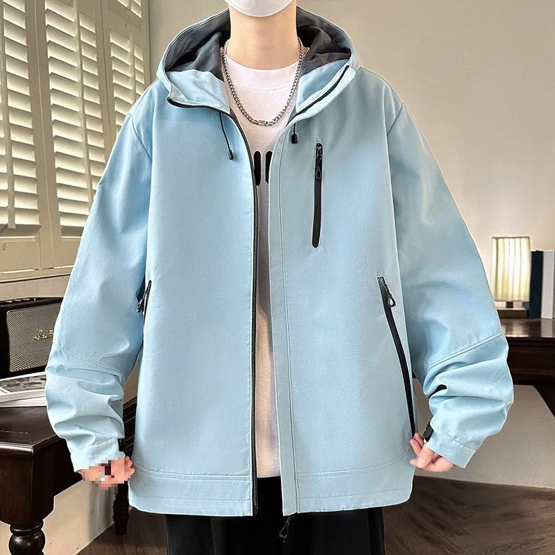 Herren Boxy-Kapuzen-Softshelljacke mit verdecktem Reißverschluss, Multifunktionalen Zipper-Taschen & Oversize-Schnitt Drune
