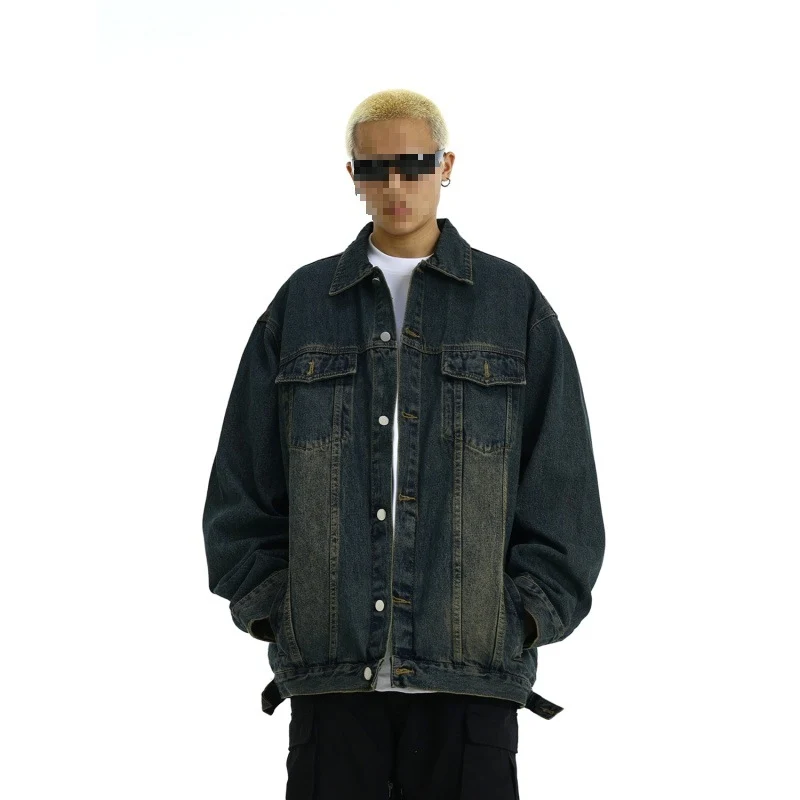 Herren Boxy-Denim-Überhemdjacke mit Druckknopfblende, Pattentaschen & geradem Saum Drune