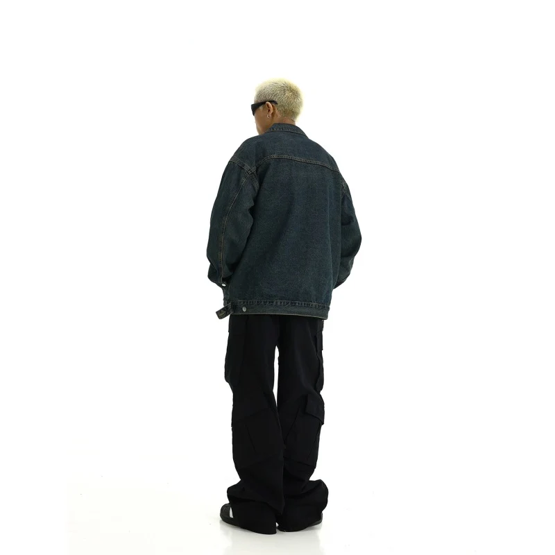 Herren Boxy-Denim-Überhemdjacke mit Druckknopfblende, Pattentaschen & geradem Saum Drune