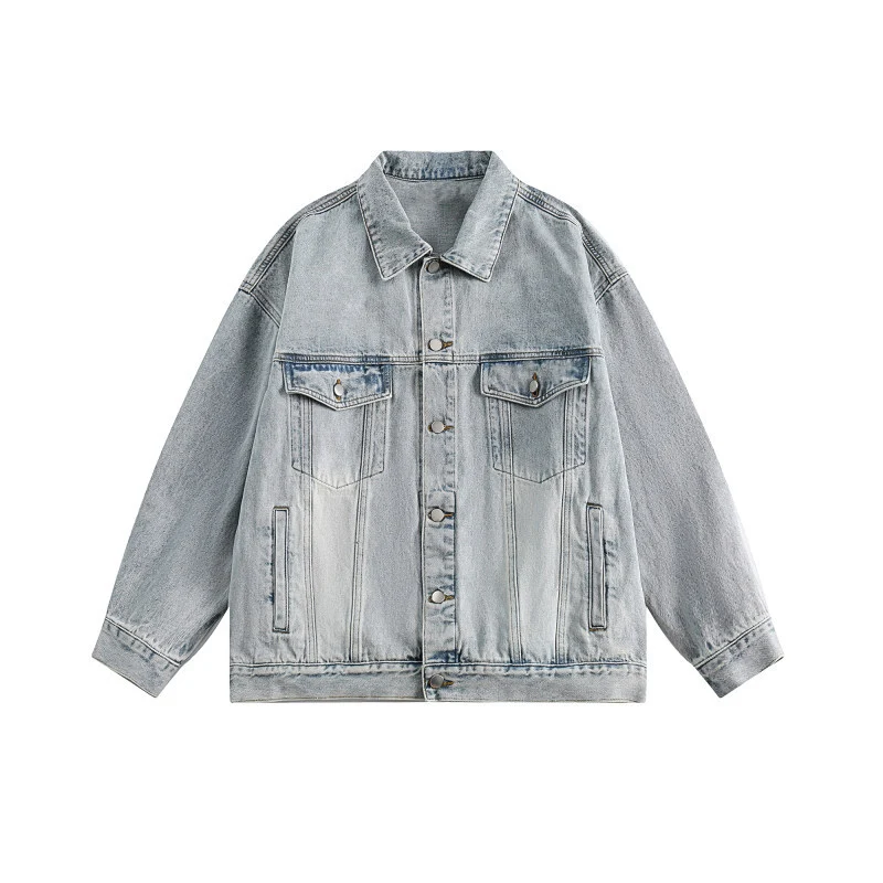 Herren Boxy-Denim-Überhemdjacke mit Druckknopfblende, Pattentaschen & geradem Saum Drune
