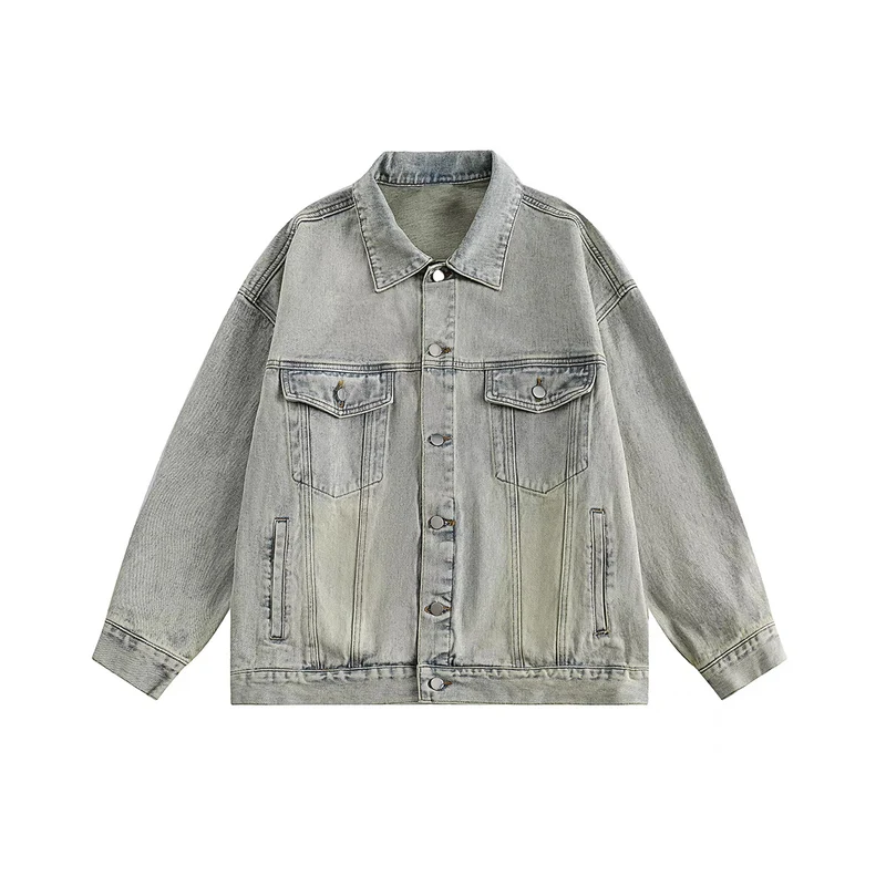 Herren Boxy-Denim-Überhemdjacke mit Druckknopfblende, Pattentaschen & geradem Saum Drune