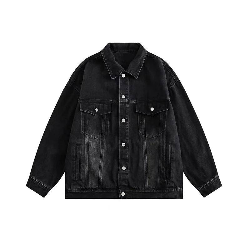 Herren Boxy-Denim-Überhemdjacke mit Druckknopfblende, Pattentaschen & geradem Saum Drune