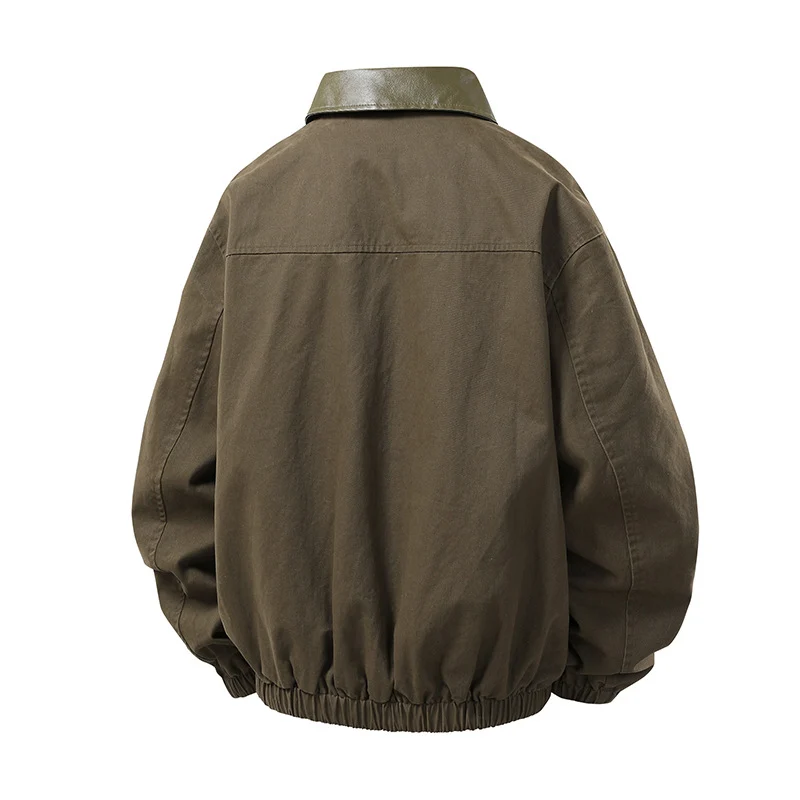 Herren Boxy-Coachjacke im minimalistischen Layering-Stil mit kontrastierendem Kunstlederkragen, Druckknopfverschluss & elastischem Saum Drune