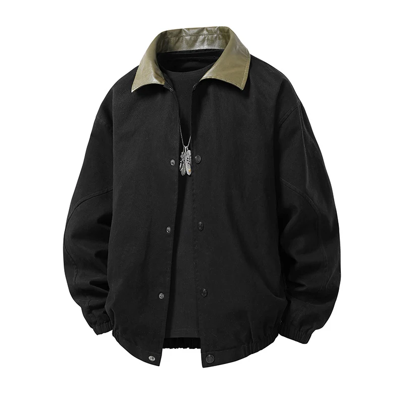 Herren Boxy-Coachjacke im minimalistischen Layering-Stil mit kontrastierendem Kunstlederkragen, Druckknopfverschluss & elastischem Saum Drune