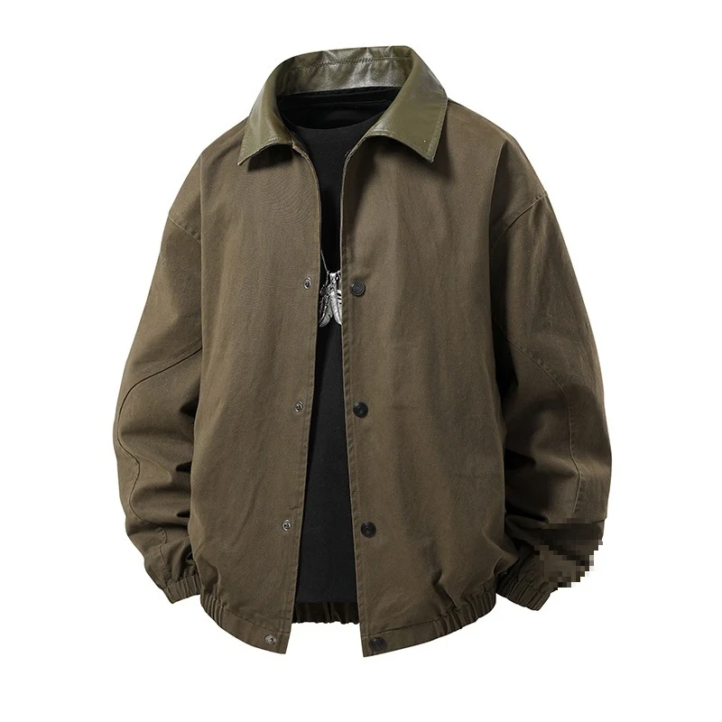 Herren Boxy-Coachjacke im minimalistischen Layering-Stil mit kontrastierendem Kunstlederkragen, Druckknopfverschluss & elastischem Saum Drune