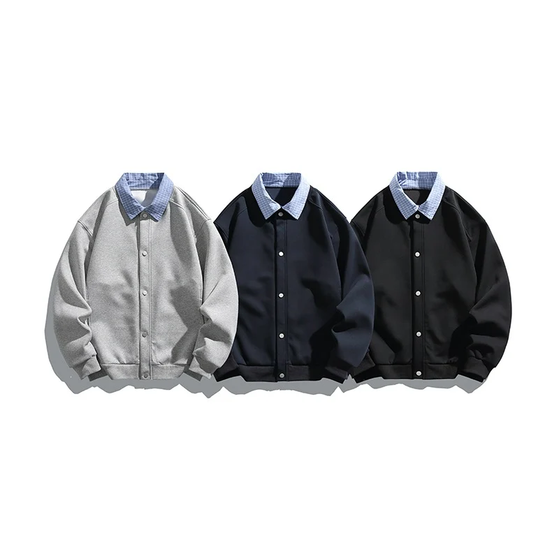 Herren Boxy Bomberjacke mit Kontrasthemdkragen, Druckknopffront & geripptem Saum Drune