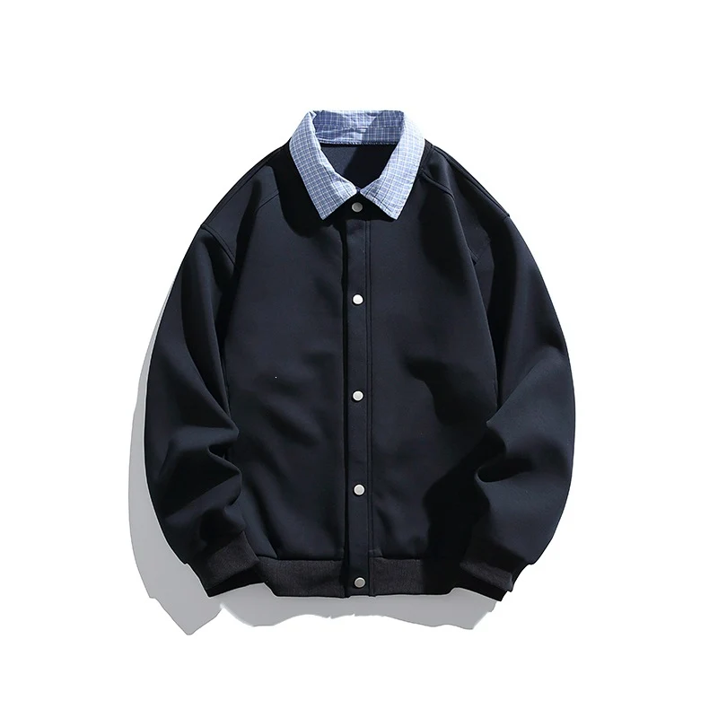 Herren Boxy Bomberjacke mit Kontrasthemdkragen, Druckknopffront & geripptem Saum Drune