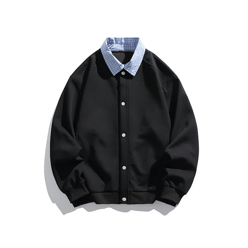 Herren Boxy Bomberjacke mit Kontrasthemdkragen, Druckknopffront & geripptem Saum Drune