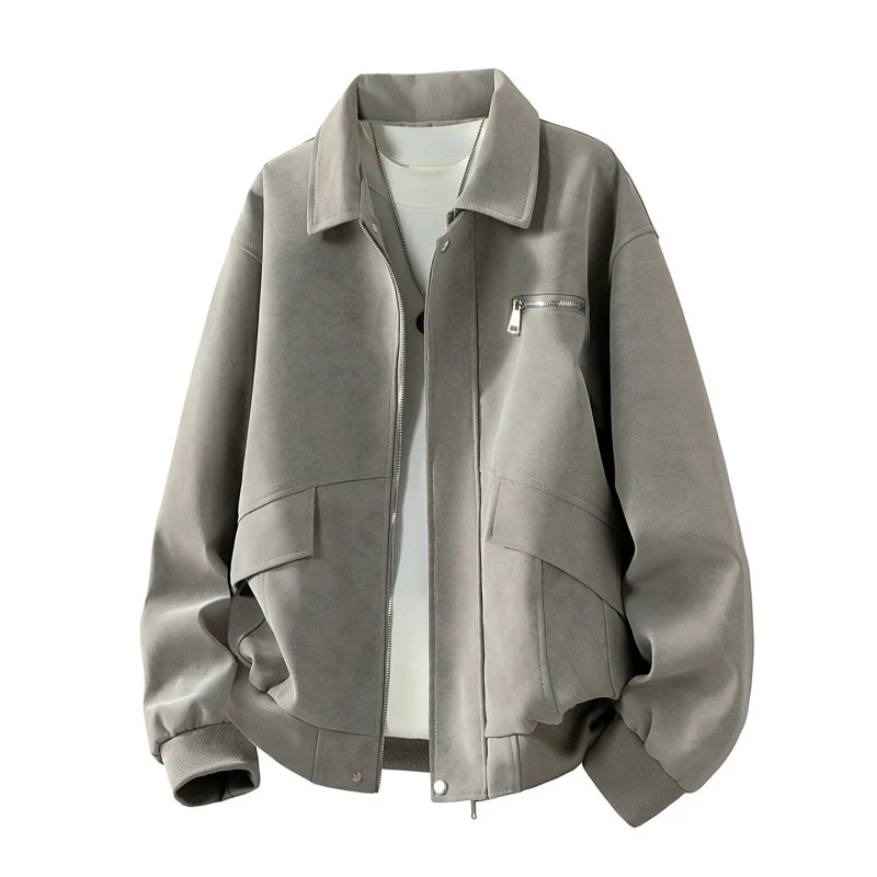 Herren Boxy-Blousonjacke im Veloursleder‑Look mit Brustreißverschluss, Pattentaschen & geripptem Saum Drune