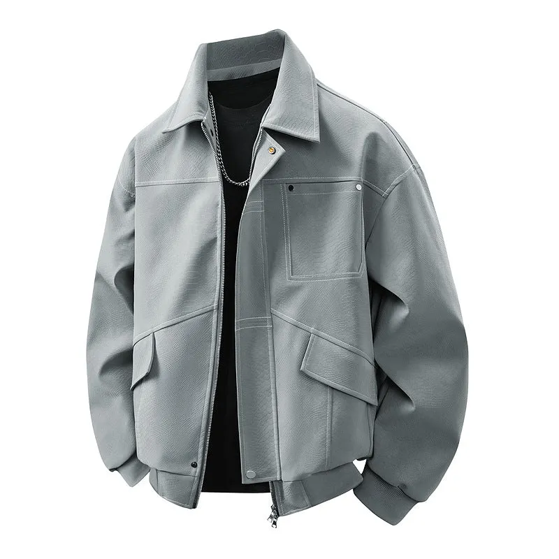 Herren Boxige Utility-Bomberjacke mit aufgesetzten Pattentaschen, verdecktem Zwei-Wege-Reißverschluss & strukturierter Canvas-Optik Drune