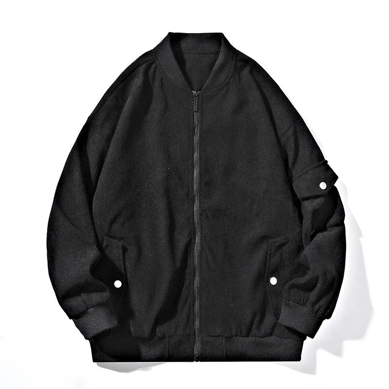 Herren Bomberjacke im Cordstruktur-Look mit Utility-Ärmeltasche, verdecktem Reißverschluss & gerippten Bündchen Drune