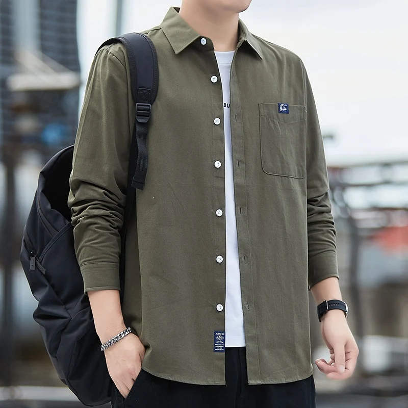 Herren Baumwoll-Overshirt im Casual-Look mit Brusttasche & Hemdkragen Drune