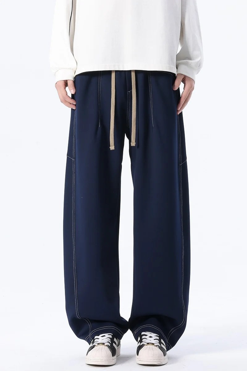 Herren Baggy-Jogginghose mit extra langem Kordelzug und Kontrast-Steppungen Drune