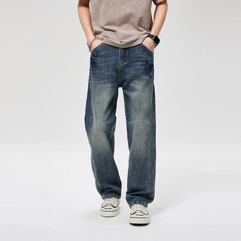 Herren Baggy-Denimhose mit hoher Bundhöhe, softem Stretch & Vintage-Finish Drune