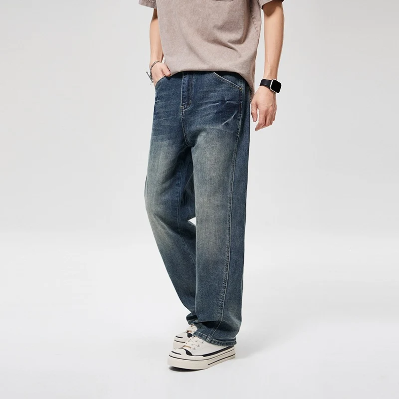 Herren Baggy-Denimhose mit hoher Bundhöhe, softem Stretch & Vintage-Finish Drune