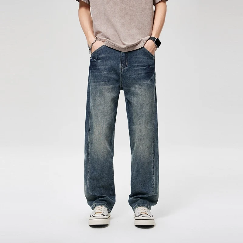Herren Baggy-Denimhose mit hoher Bundhöhe, softem Stretch & Vintage-Finish Drune