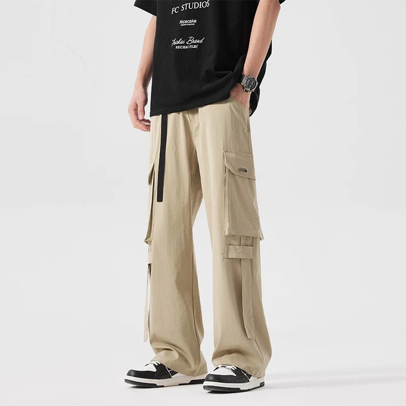 Herren Baggy-Cargohose mit extra großen Utility-Taschen, geradem Bein & integriertem Stoffgürtel Drune