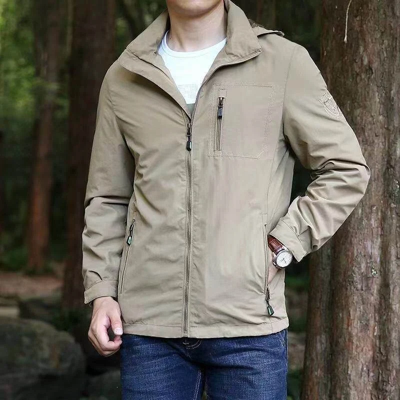Herren Atmungsaktive Trekking‑Shelljacke mit Kapuze, Brusttasche & Reißverschlusstaschen Drune