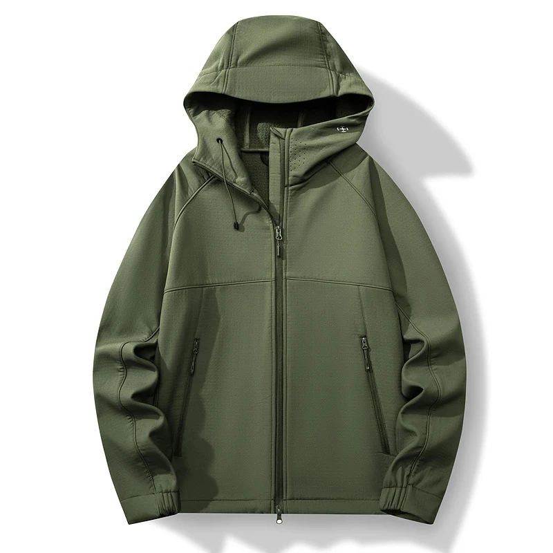 Herren Atmungsaktive Softshell-Hybridjacke mit Kapuze, Fleece-Innenfutter und Zwei-Wege-Reißverschluss Drune