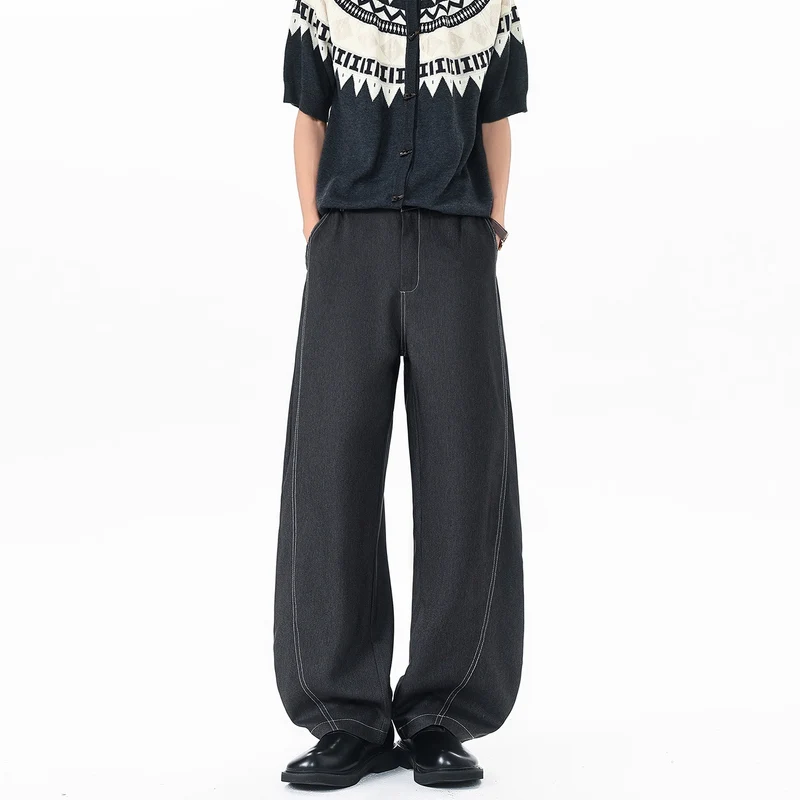 Herren Asymmetrische Zweilagen-Jeanshose mit einer Shorts- und einer Wide‑Leg‑Seite Drune