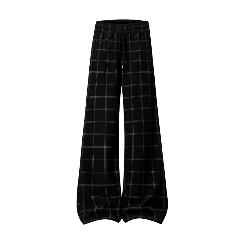 Damen Weite Palazzo-Hose im Karomuster mit elastischem Bund & Kordelzug Drune