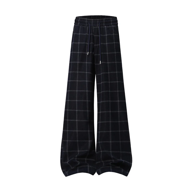 Damen Weite Palazzo-Hose im Karomuster mit elastischem Bund & Kordelzug Drune