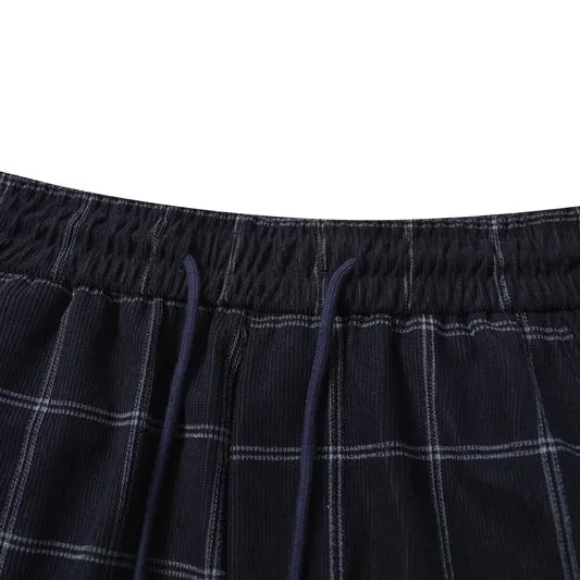 Damen Weite Palazzo-Hose im Karomuster mit elastischem Bund & Kordelzug Drune