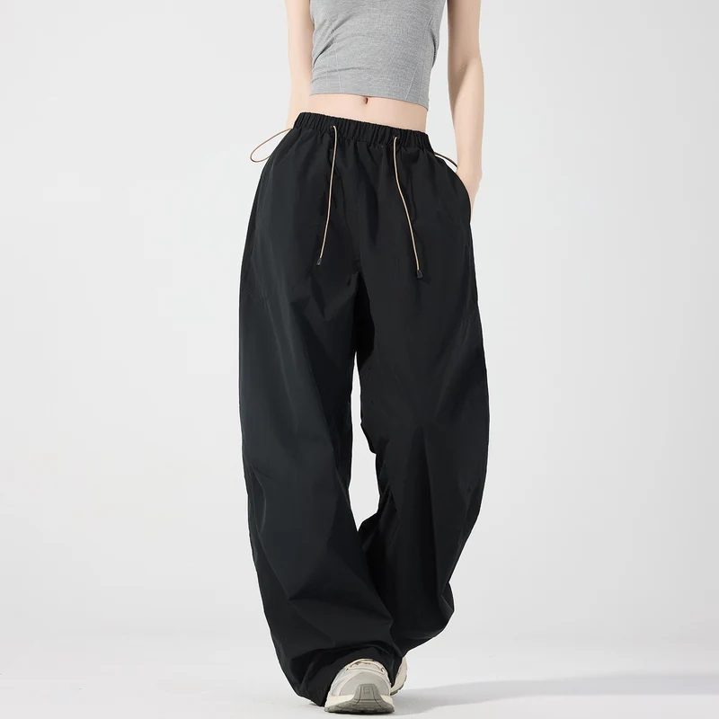 Damen Weite Nylon-Baggyhose mit elastischem Tunnelzugbund & Utility‑Taschen Drune
