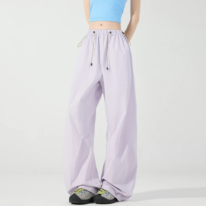 Damen Weite Nylon-Baggyhose mit elastischem Tunnelzugbund & Utility‑Taschen Drune