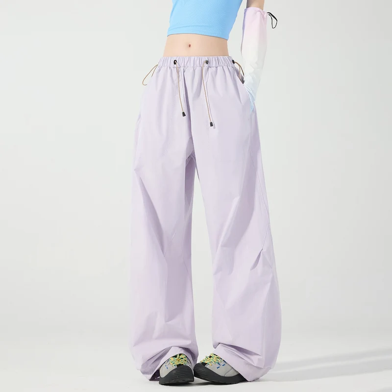 Damen Weite Nylon-Baggyhose mit elastischem Tunnelzugbund & Utility‑Taschen Drune