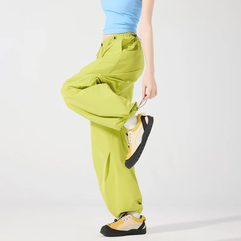 Damen Weite Nylon-Baggyhose mit elastischem Tunnelzugbund & Utility‑Taschen Drune