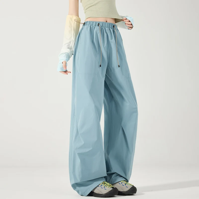 Damen Weite Nylon-Baggyhose mit elastischem Tunnelzugbund & Utility‑Taschen Drune