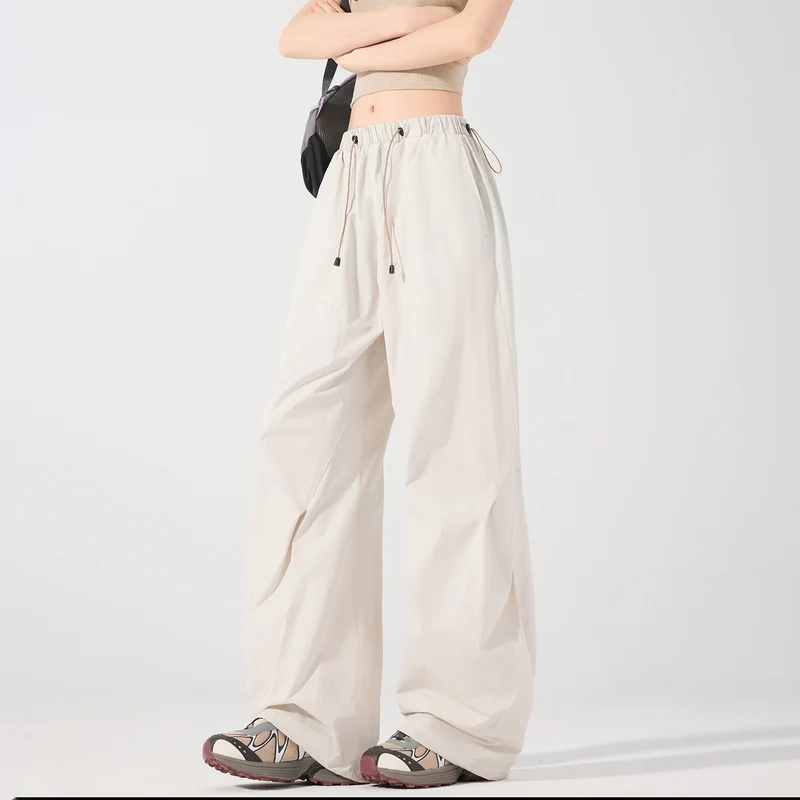 Damen Weite Nylon-Baggyhose mit elastischem Tunnelzugbund & Utility‑Taschen Drune