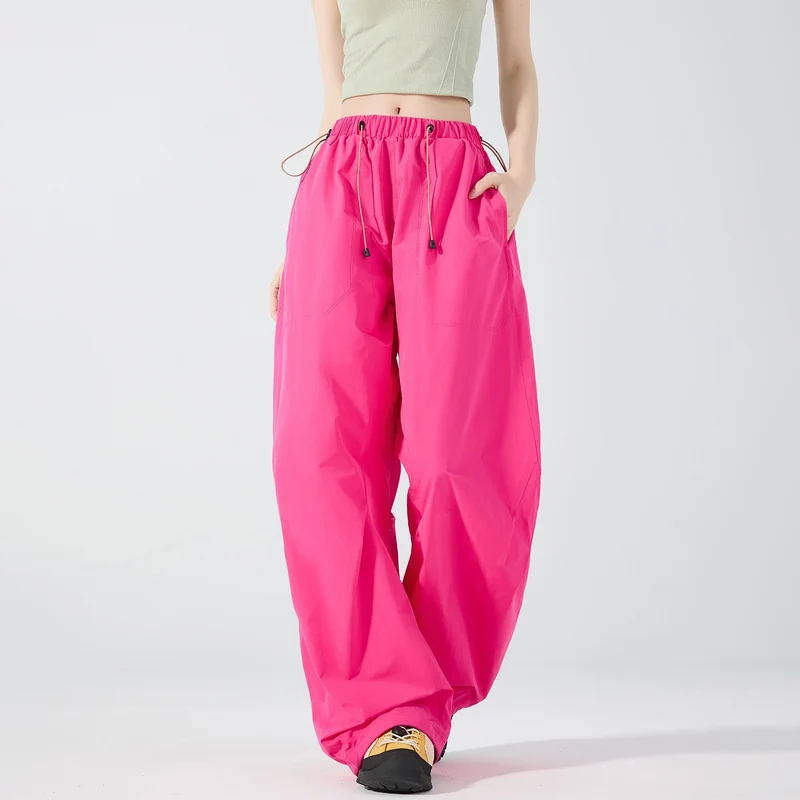 Damen Weite Nylon-Baggyhose mit elastischem Tunnelzugbund & Utility‑Taschen Drune