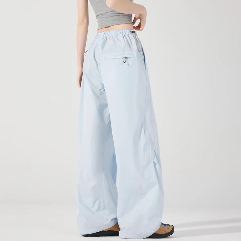Damen Weite Nylon-Baggyhose mit elastischem Tunnelzugbund & Utility‑Taschen Drune