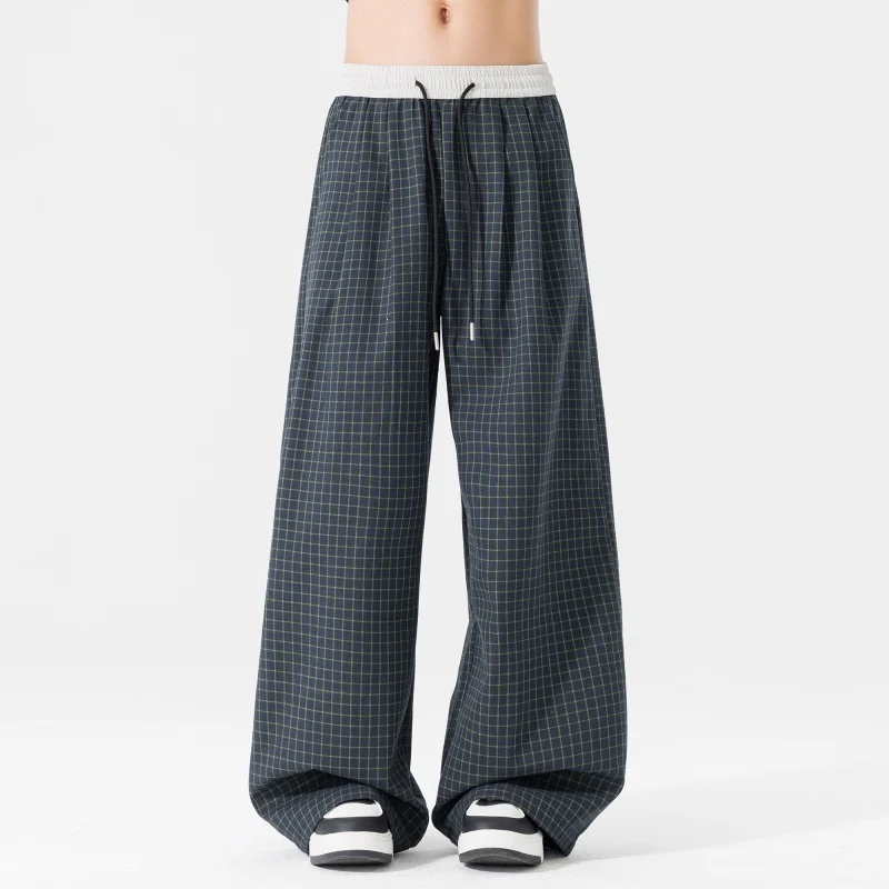 Damen Weite karierte Palazzo-Hose mit elastischem Bund, Tunnelzug & Oversize-Silhouette Drune