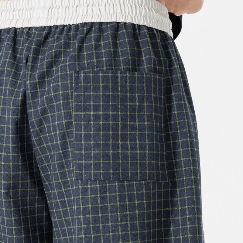 Damen Weite karierte Palazzo-Hose mit elastischem Bund, Tunnelzug & Oversize-Silhouette Drune