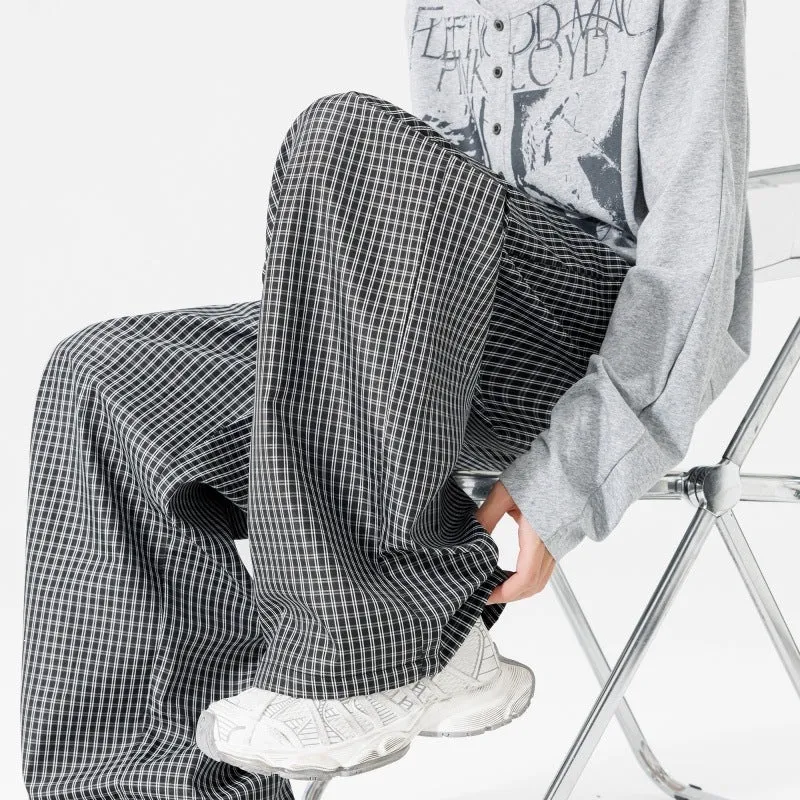 Damen Weite karierte Palazzo-Hose mit elastischem Bund, Tunnelzug & Oversize-Silhouette Drune