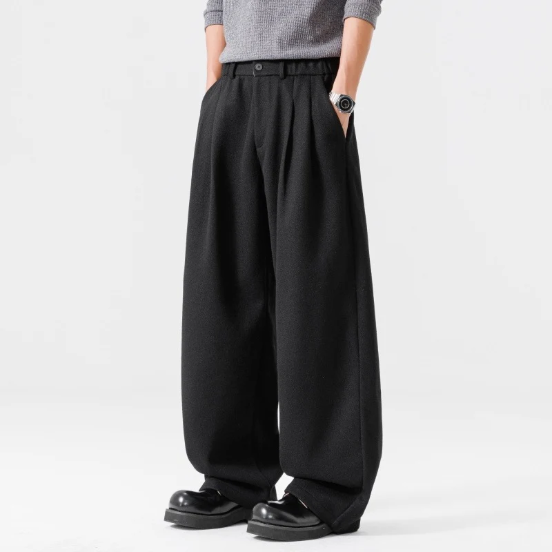 Damen Weite High‑Waist Plissee-Hose aus Wollmix mit elastischem Bund und weitem Bein Drune