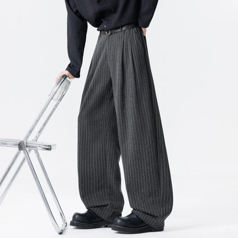 Damen Weite High‑Waist Plissee-Hose aus Wollmix mit elastischem Bund und weitem Bein Drune