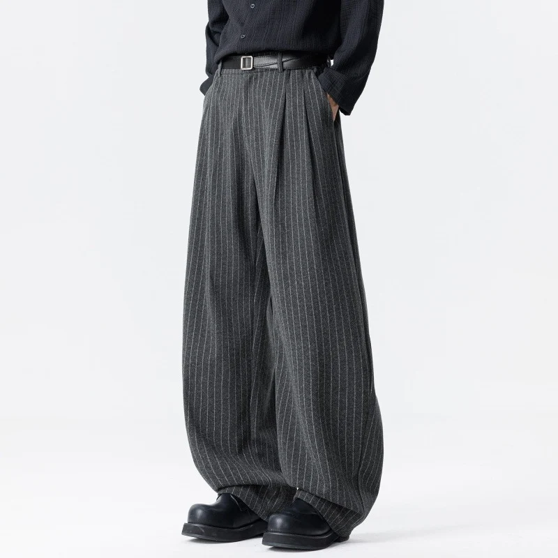Damen Weite High‑Waist Plissee-Hose aus Wollmix mit elastischem Bund und weitem Bein Drune