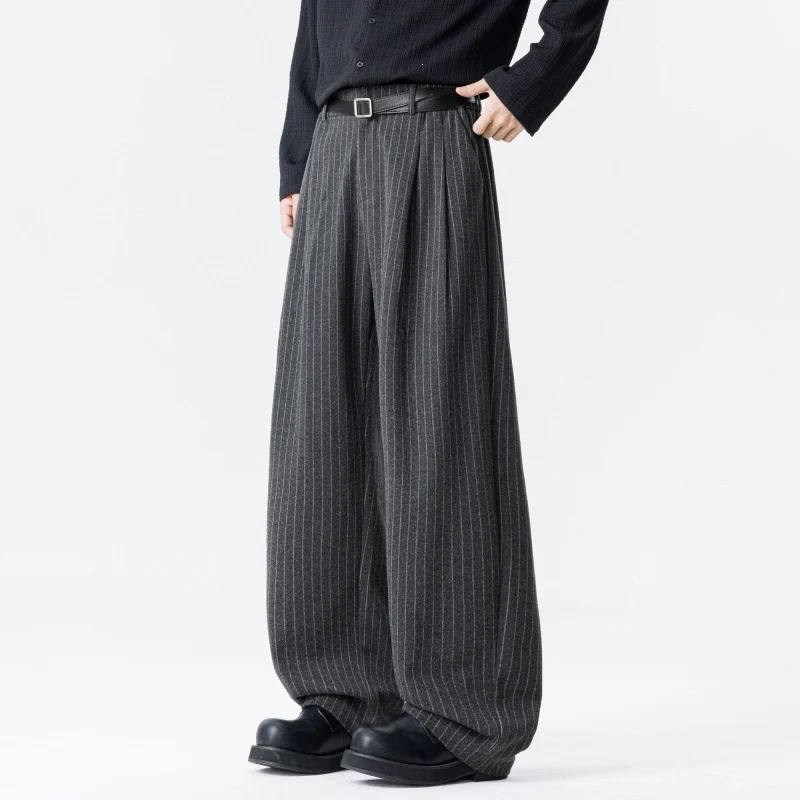 Damen Weite High‑Waist Plissee-Hose aus Wollmix mit elastischem Bund und weitem Bein Drune