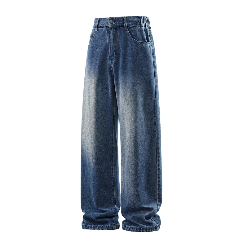 Damen Weite High‑Waist Baggy‑Jeans mit elastischem Bund und Used‑Look Drune