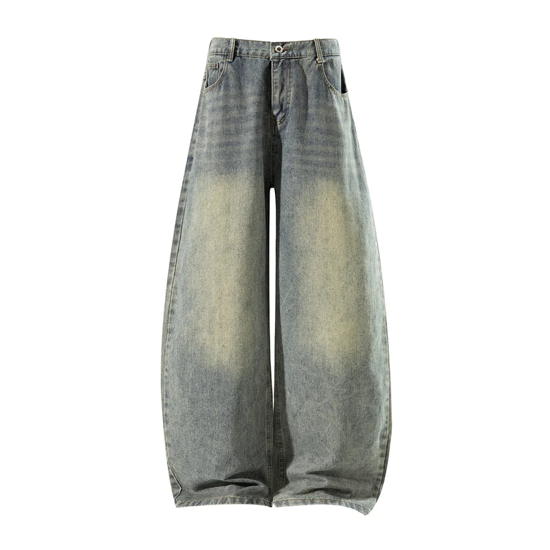 Damen Weite High‑Waist Baggy‑Jeans mit Ballon‑Silhouette und Used‑Waschung Drune