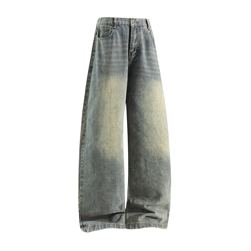 Damen Weite High‑Waist Baggy‑Jeans mit Ballon‑Silhouette und Used‑Waschung Drune