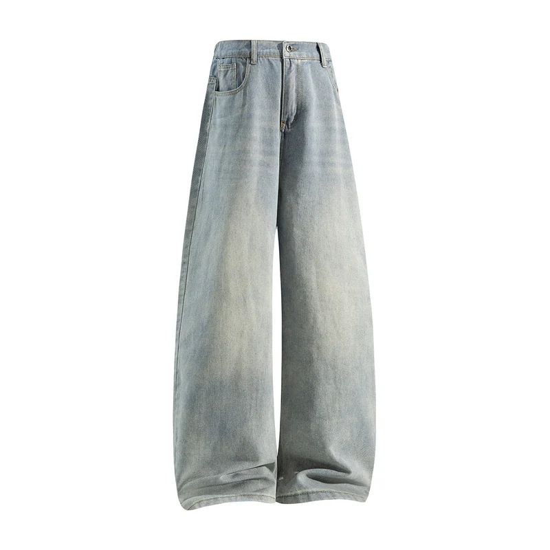 Damen Weite High‑Waist Baggy‑Jeans mit Ballon‑Silhouette und Used‑Waschung Drune