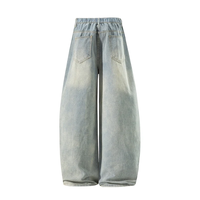 Damen Weite High‑Waist Baggy‑Jeans mit Ballon‑Silhouette und Used‑Waschung Drune